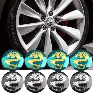 4pcs Dragon logo Car Steering tire Wheel Center car sticker Hub Cap Emblem Badge Decals For decoration