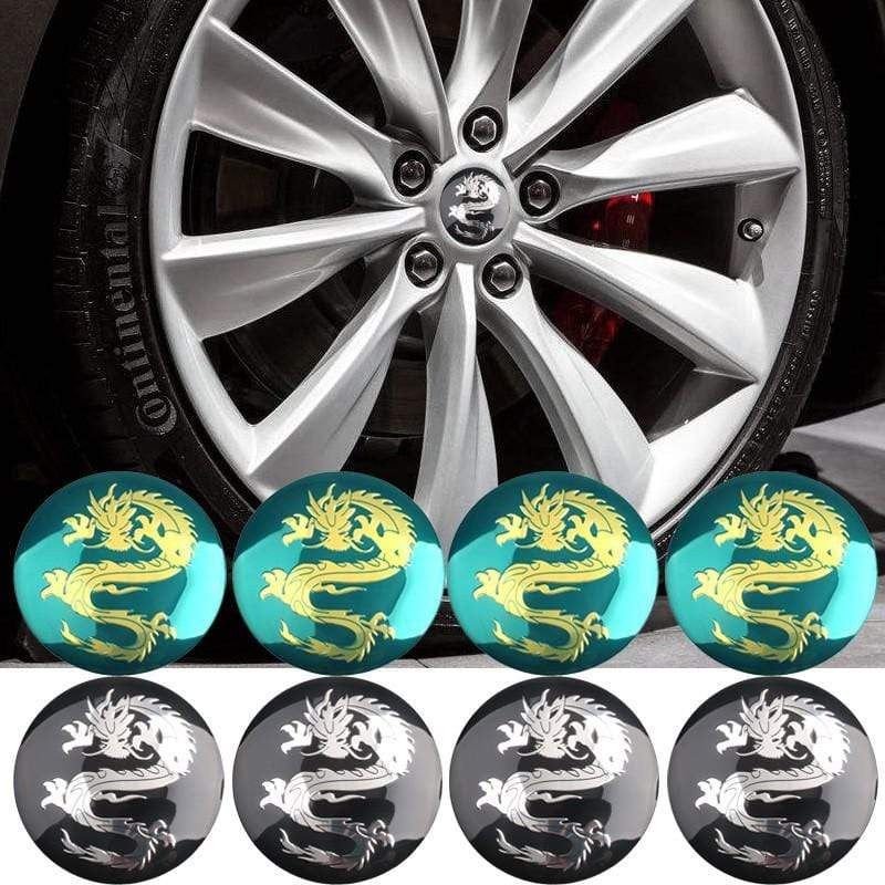 4pcs Dragon logo Car Steering tire Wheel Center car sticker Hub Cap Emblem Badge Decals For decoration
