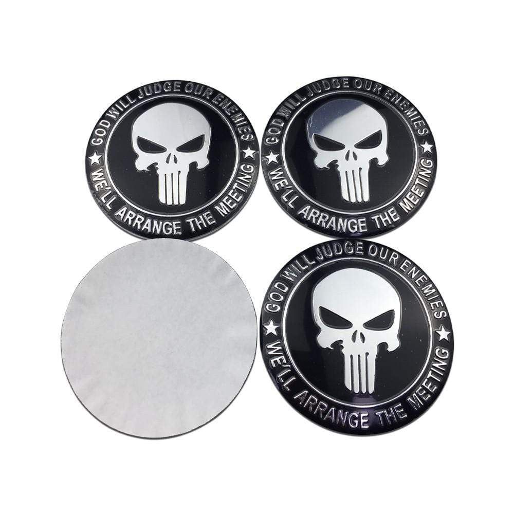 4PCS 56mm Punisher Skull Car Wheel Center Hub Cap Sticker Auto Tire Emblem Badge Decal