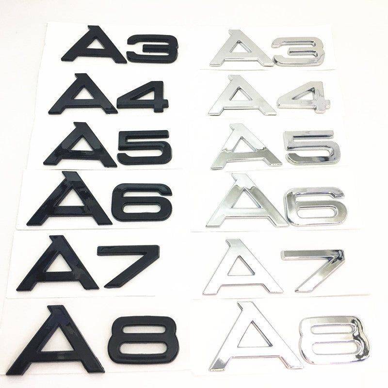 1 Pcs For Audi Black/Silver A 3 4 5 6 7 8 Rear Bumper Trunk Emblem Stickers Badge Decals