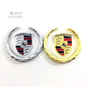 2 x Metal PORSCHE Horse Logo Car Auto Rear Trunk Lid Decorative Emblem Sticker Badge Decal For Porsche