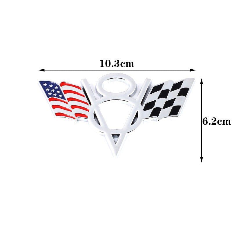 3D Metal V8 USA UK Germany France Italy Flag Sticker Emblem Badge for Fiat Ford Lada Audi Opel Skoda