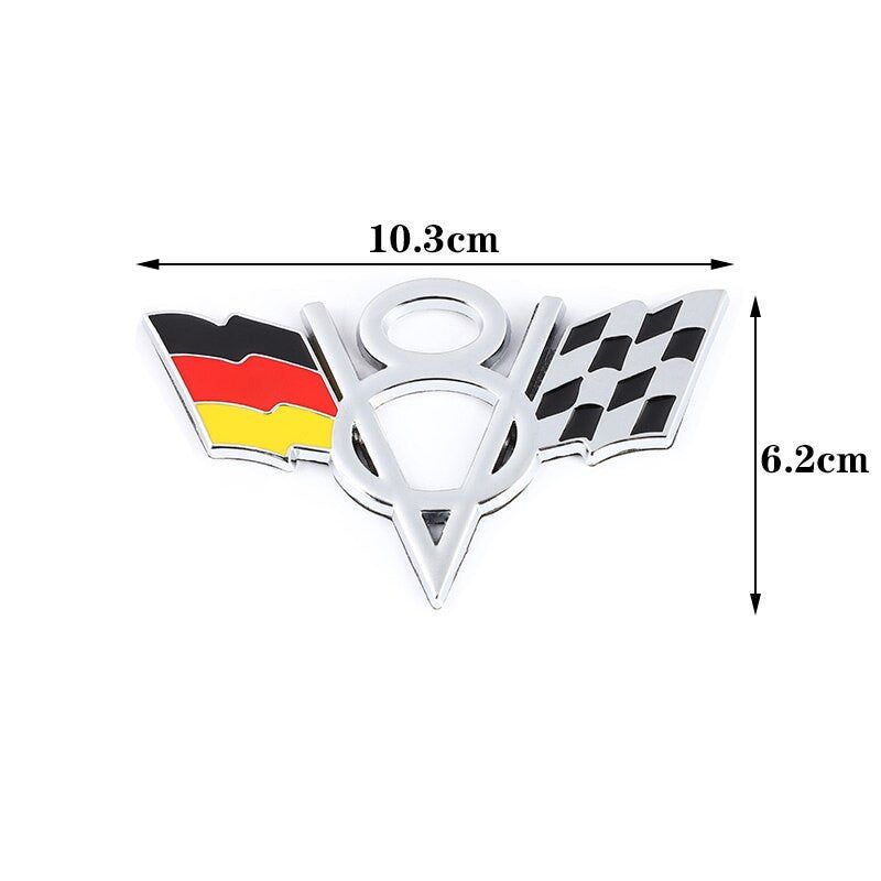 3D Metal V8 USA UK Germany France Italy Flag Sticker Emblem Badge for Fiat Ford Lada Audi Opel Skoda