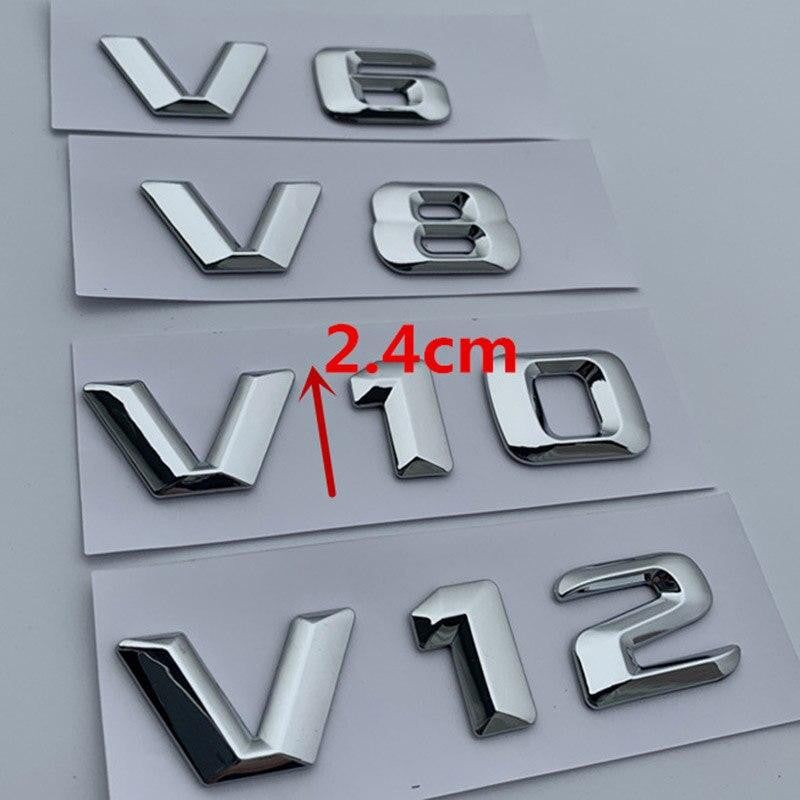 V6 V8 V10 V12 Letter Number Chrome Emblem Logo for Mercedes Benz C200 E300 Car Styling Fender Discharging Capacity Mark Sticker