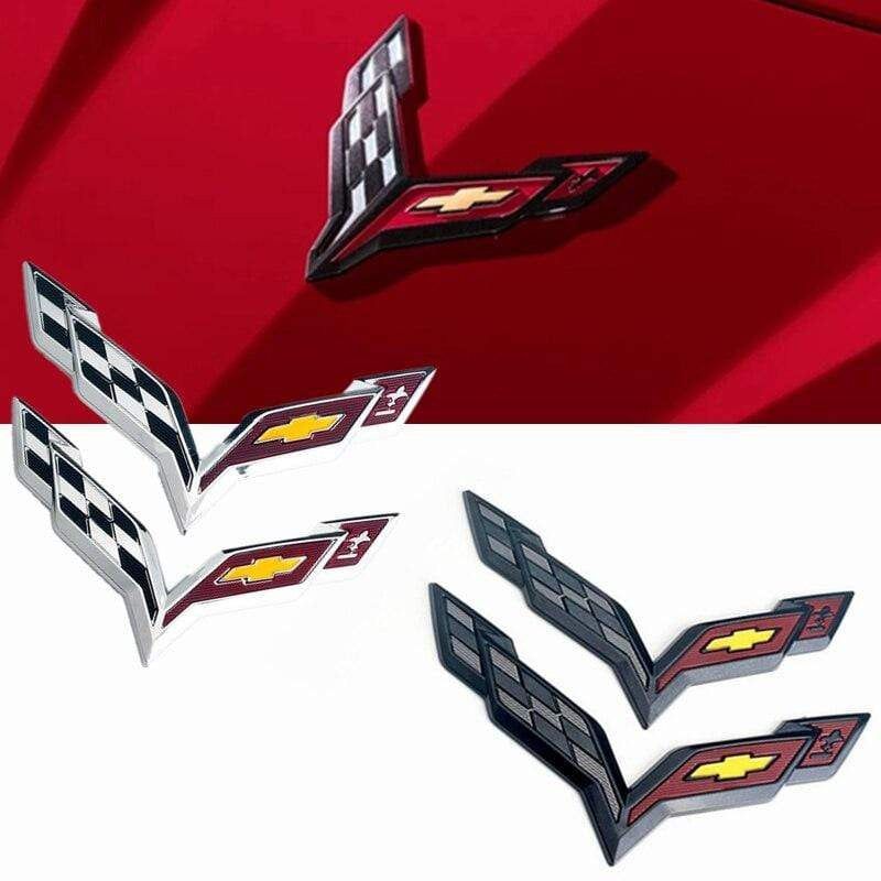2 Pcs 3D Car Styling For Chevrolet Corvette Aveo Cruze Malibu Captiva Trax Niva Captiva Front Emblem Sticker Rear Trunk Badge Decal