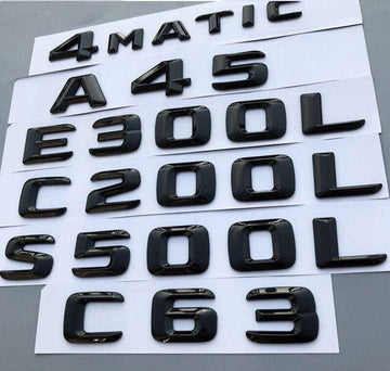 Letter Number Emblem for Mercedes Benz AMG 4MATIC A45 A260 C200L E300L S400L CLA200 Car Styling Trunk Logo Glossy Black 2014-16