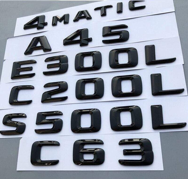 Letter Number Emblem for Mercedes Benz AMG 4MATIC A45 A260 C200L E300L S400L CLA200 Car Styling Trunk Logo Glossy Black 2014-16