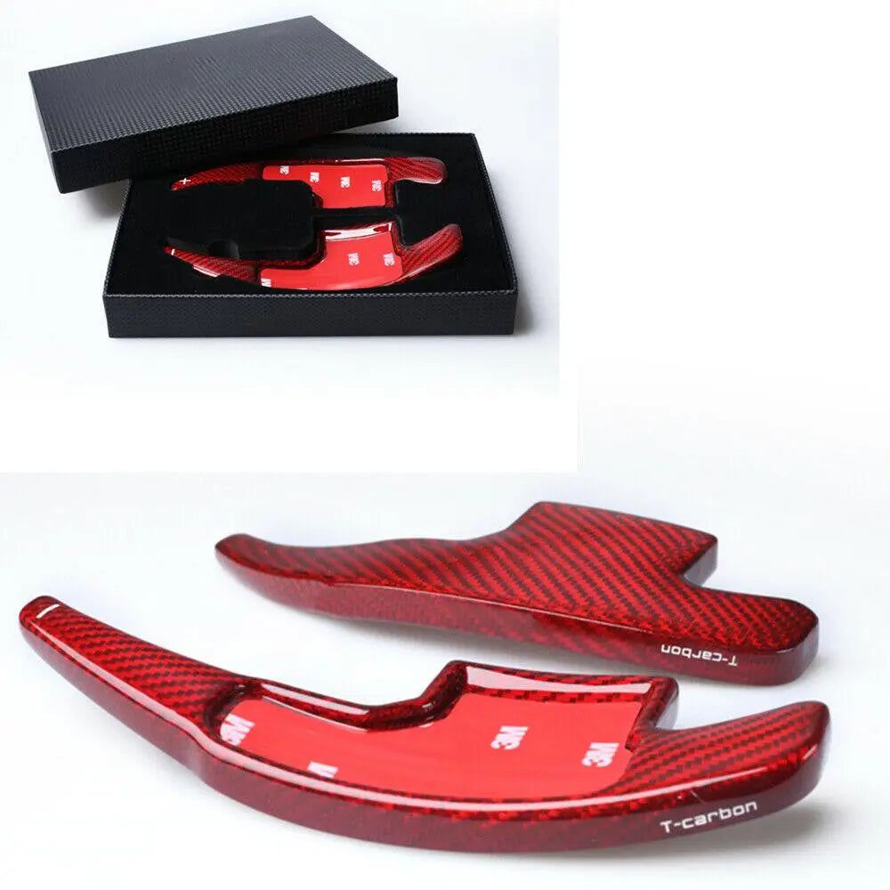Real Carbon Fiber Steering Wheel Shift Paddle Extension Red For Mustang 2015+