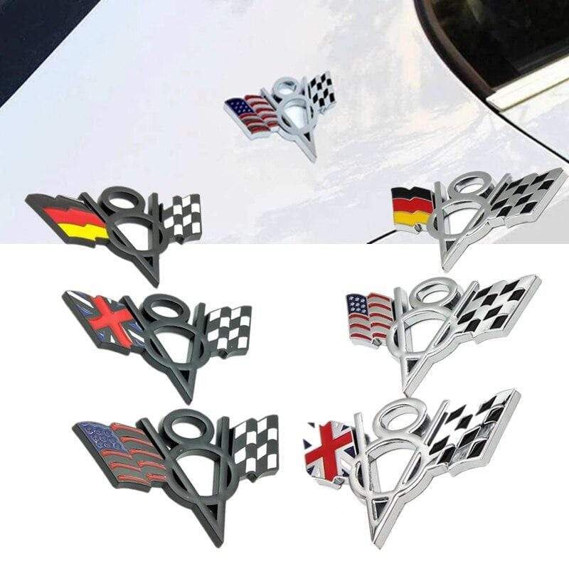 3D Metal V8 USA Germany UK Flag Car Sticker Emblem Badge for Chevrolet Lacetti Aveo Cobalt Cruze Malibu Trax Camaro Car Styling