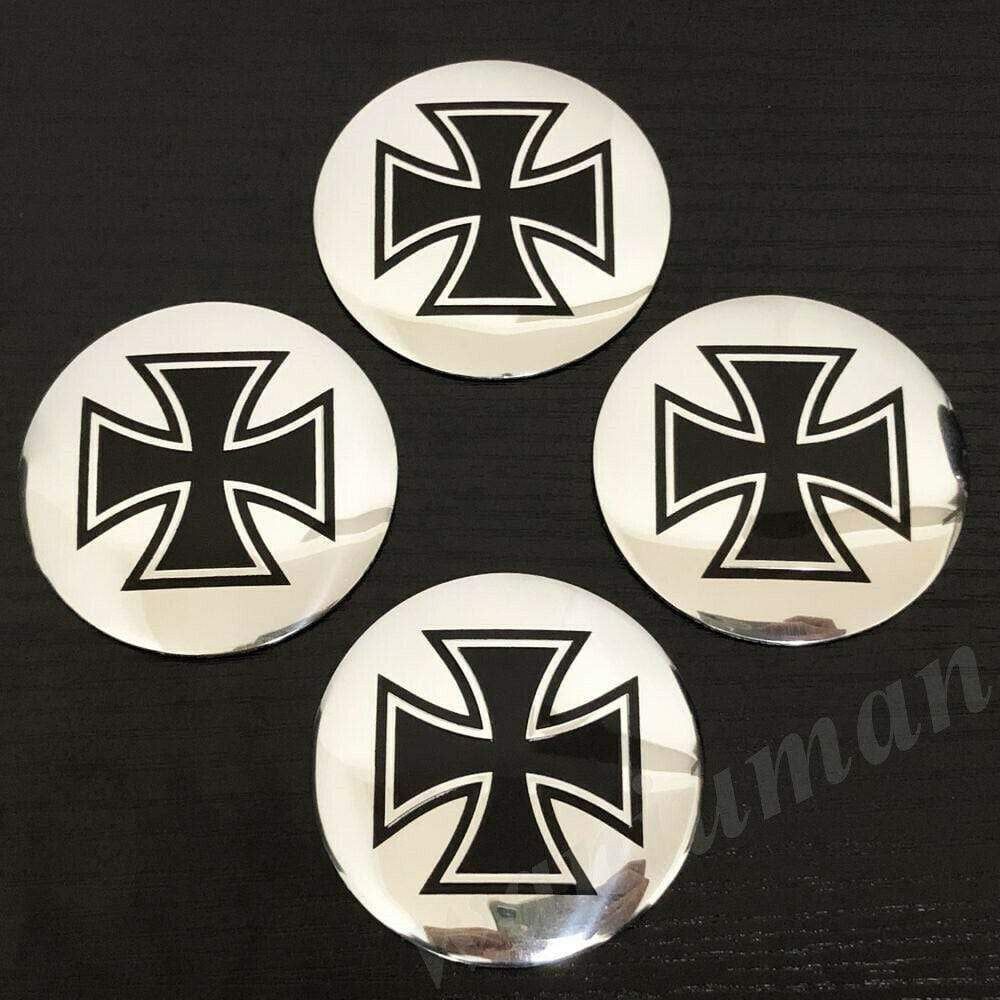 4pcs 56mm Maltese Cross Car Wheel Center Hub Cap Badge Emblem Decals Sticker