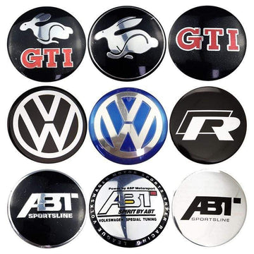 56mm 4PCS Volkswagen VW GTI Rabbit ABT Rline Passat Tiguan Bora Golf Car Wheel Center Hub Cap Sticker Emblem Badge Decal