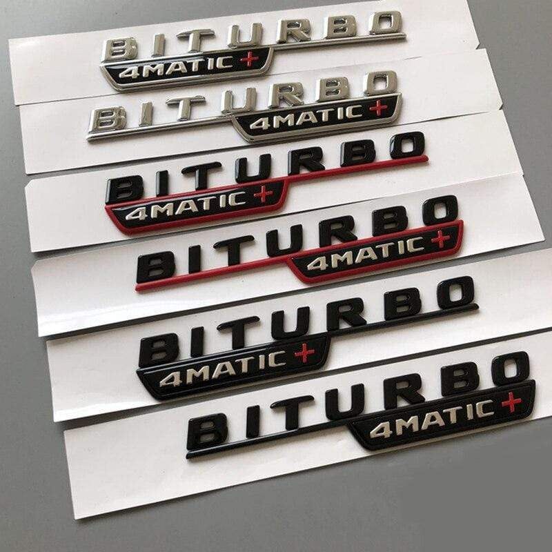 2017 Letter Emblem for Mercedes Benz amg BITURBO 4MATIC+ Red Plus Car Styling Fender Badge Doulbe Turbo Sticker Chrome Black Red