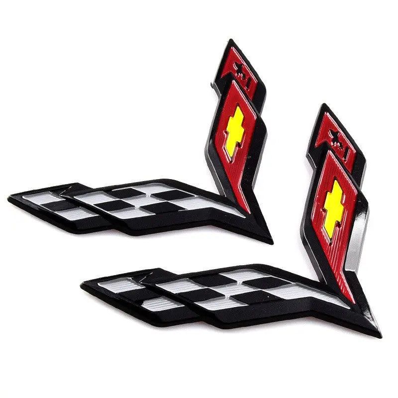 2Pcs Corvette Wing Emblem Sticker Front Rear Trunk Badge For Chevy C6 Chevrolet Corvette