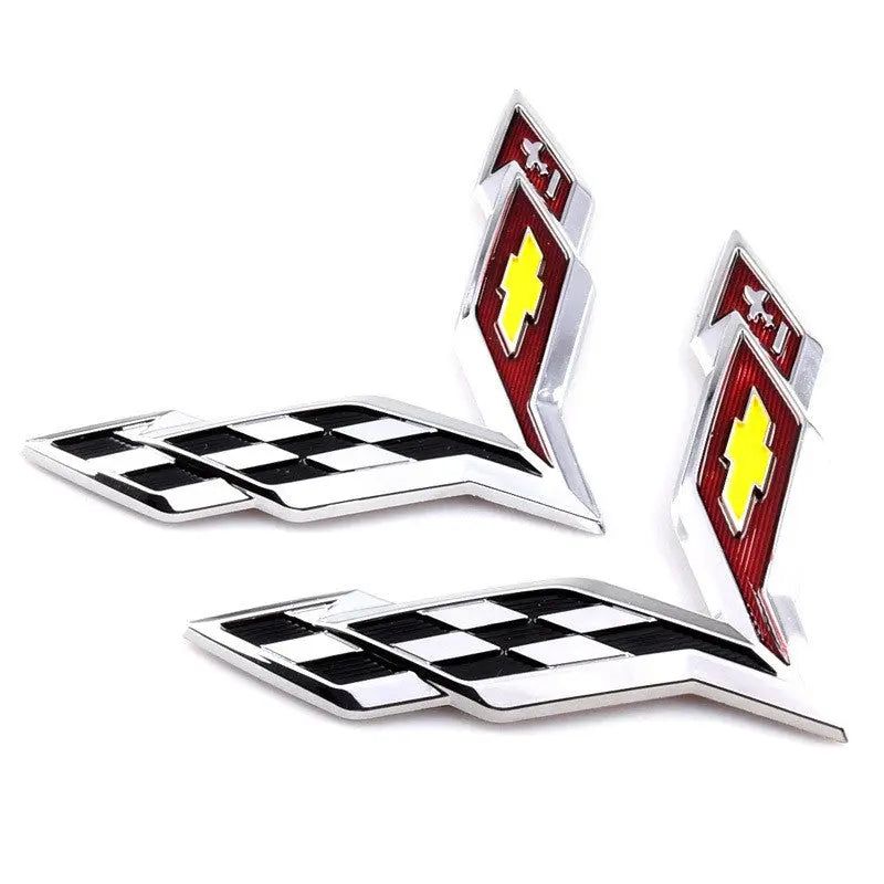 2Pcs Corvette Wing Emblem Sticker Front Rear Trunk Badge For Chevy C6 Chevrolet Corvette