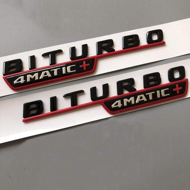 2017 Letter Emblem for Mercedes Benz amg BITURBO 4MATIC+ Red Plus Car Styling Fender Badge Doulbe Turbo Sticker Chrome Black Red