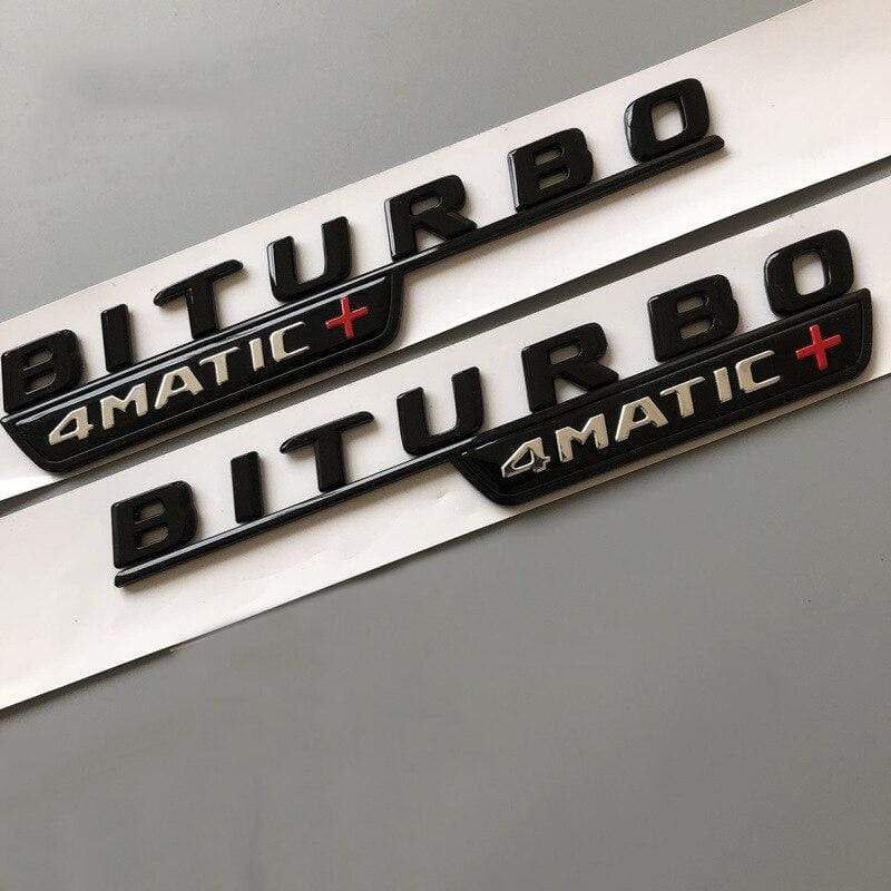 2017 Letter Emblem for Mercedes Benz amg BITURBO 4MATIC+ Red Plus Car Styling Fender Badge Doulbe Turbo Sticker Chrome Black Red