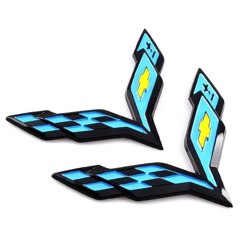 2Pcs Corvette Wing Emblem Sticker Front Rear Trunk Badge For Chevy C6 Chevrolet Corvette